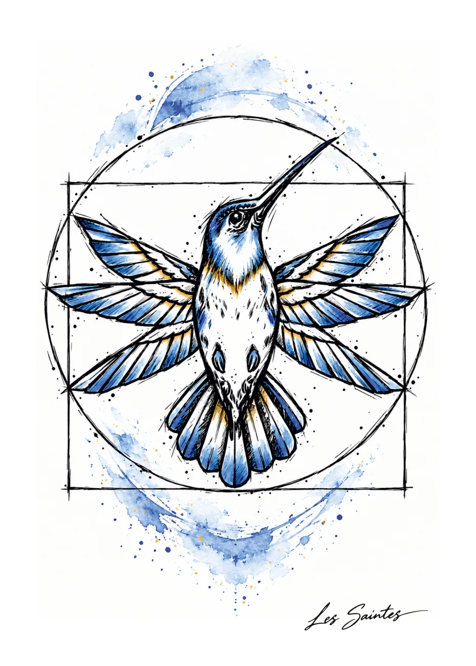 Carte postale Colibri en couleur — souvenir des Saintes, Guadeloupe, par Nerko Ink et Atelier Karaïbes