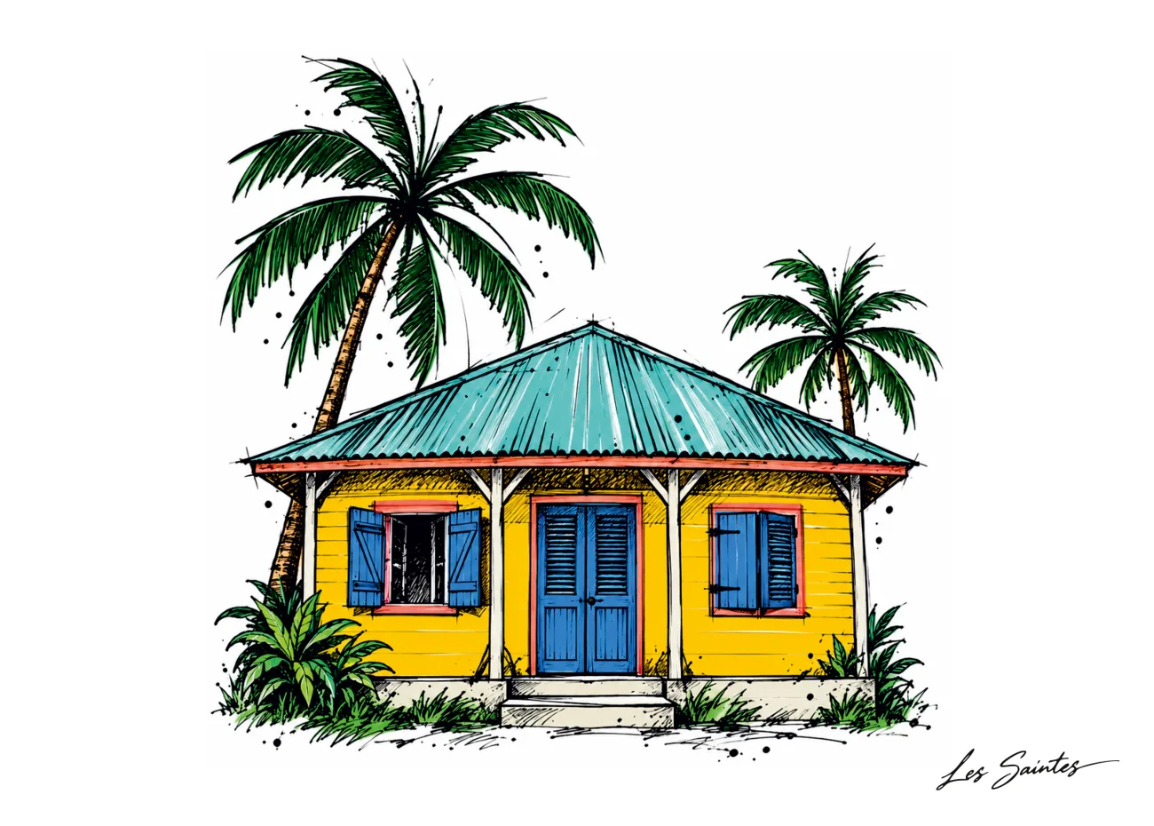 Souvenir des Saintes : carte postale Kaz créole, collection couleur Atelier Karaïbes — Guadeloupe