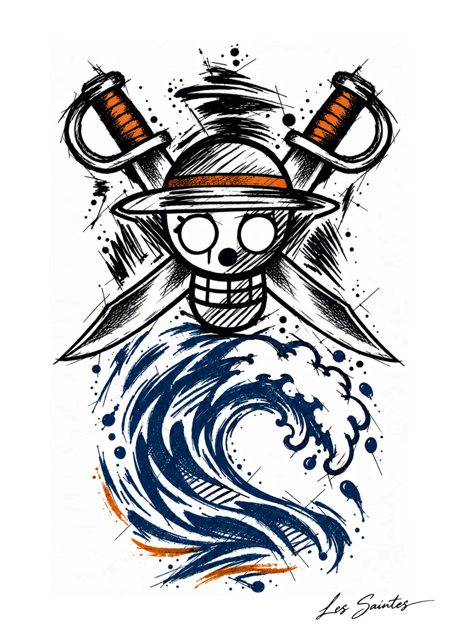 Illustration Pirate sabre de Nerko Ink sur carte postale — Atelier Karaïbes, Les Saintes en Guadeloupe