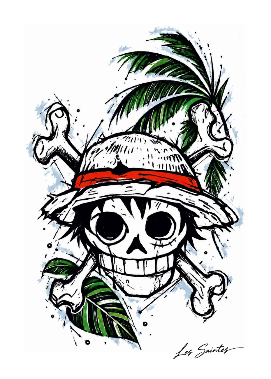 Illustration Pirate tropical de Nerko Ink sur carte postale — Atelier Karaïbes, Les Saintes en Guadeloupe