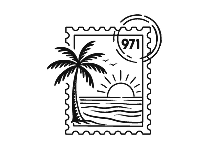 Illustration Timbre palmier 971 en noir